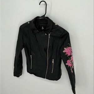 Art Class Faux Leather Youth Girls Biker Jacket Rose Embroidery Size L